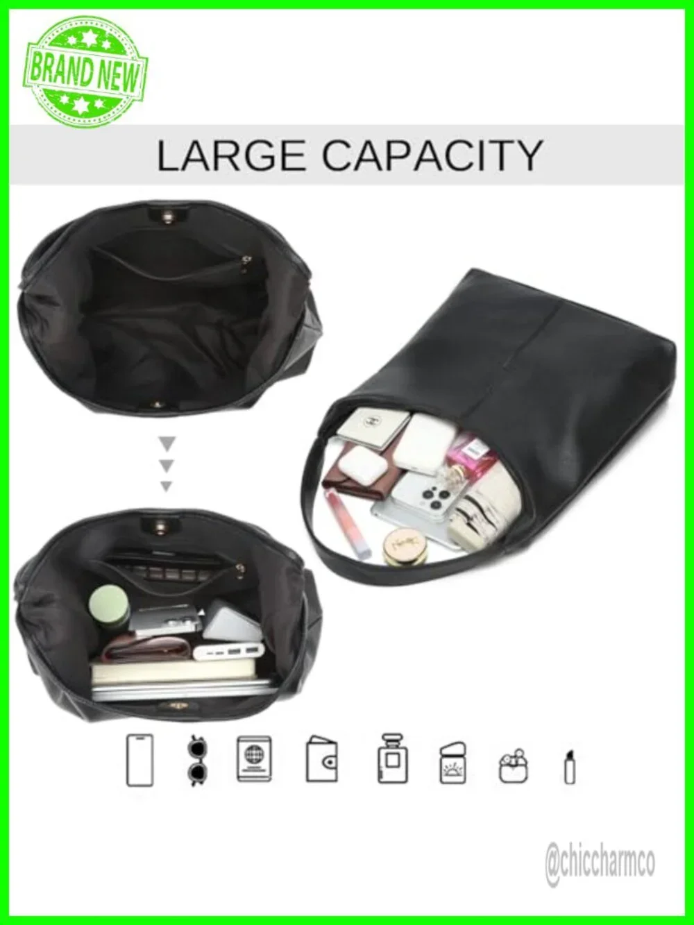 Soft PU Leather Slouchy Hobo Shoulder Bag Large Tote Purse for Work Travel